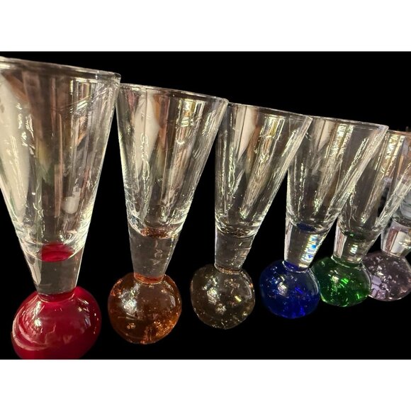 Bubble Ball Bottom Base Shot Cordial Glasses Multi-Color, Set Of 6 - Picture 2 of 16